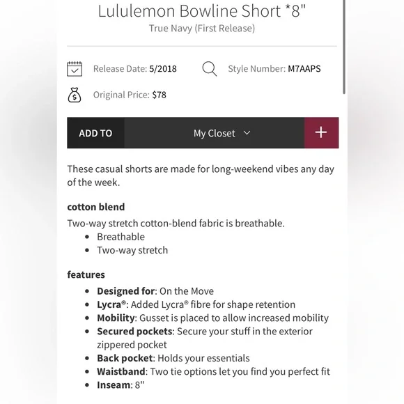 Lululemon Men’s Bowline True Navy Short 8” Medium - Picture 4 of 8